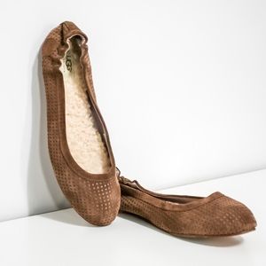 UGG Brown & Rose Perforated Leather Suede Flats